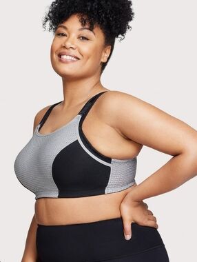 Glamorise Sport Gray & Black High-Impact Sports Bra 38D Like New